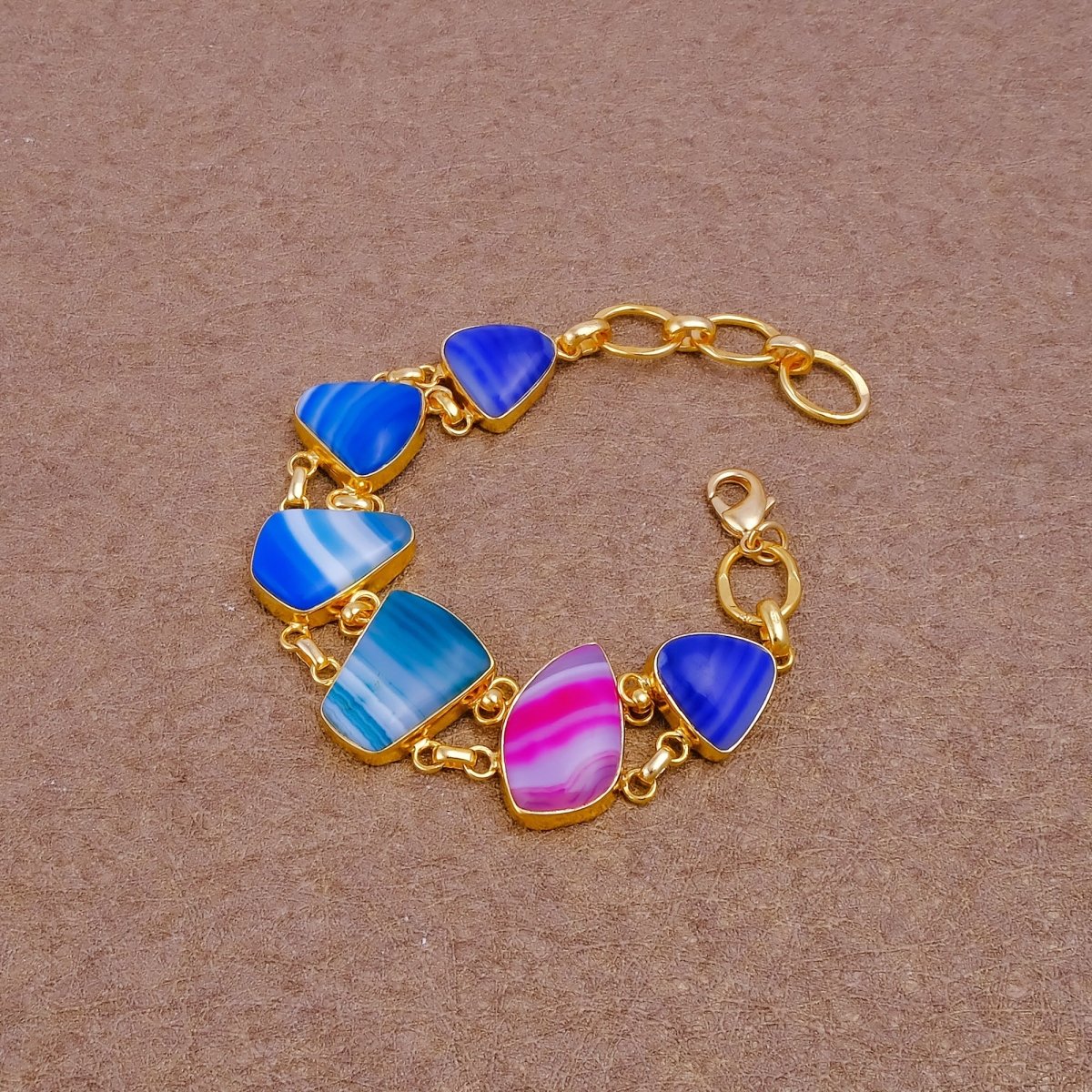 Multi Color Agate Gold Plated Bracelets, Minimalistic Adjustable Jewelry 5266