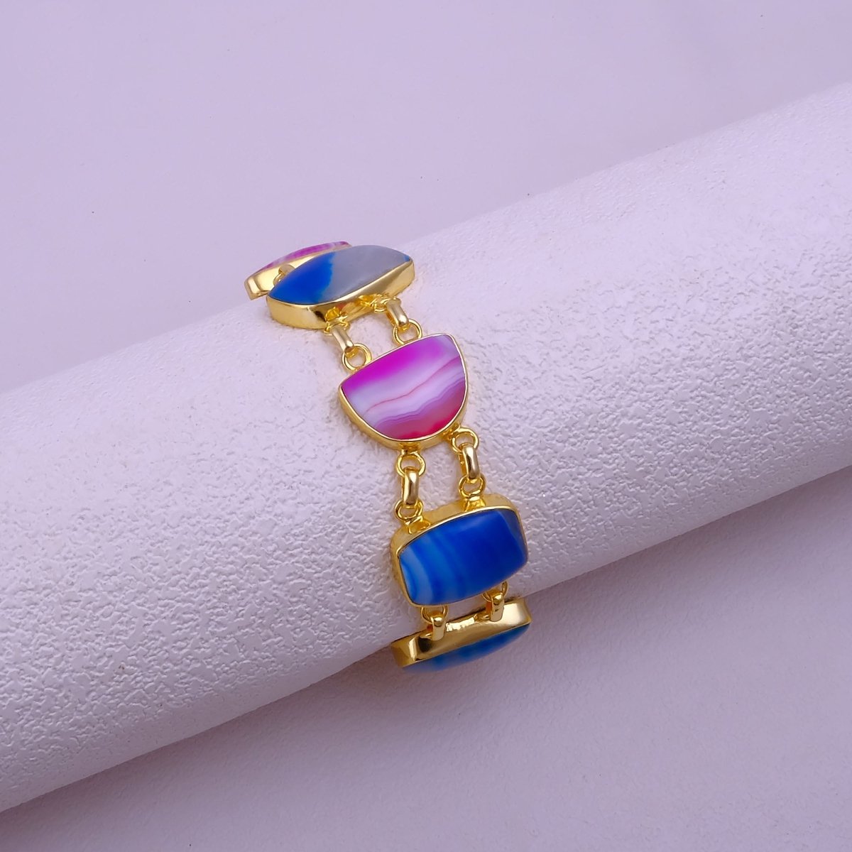 Multi Color Agate Gold Plated Bracelets, Minimalistic Adjustable Jewelry 5266