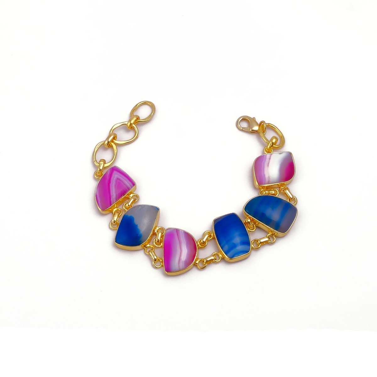 Multi Color Agate Gold Plated Bracelets, Minimalistic Adjustable Jewelry 5266