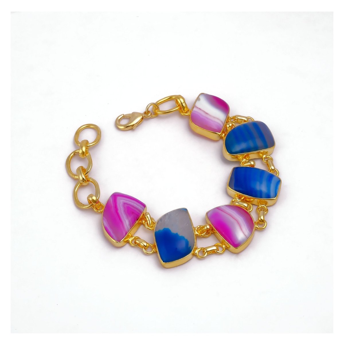 Multi Color Agate Gold Plated Bracelets, Minimalistic Adjustable Jewelry 5266