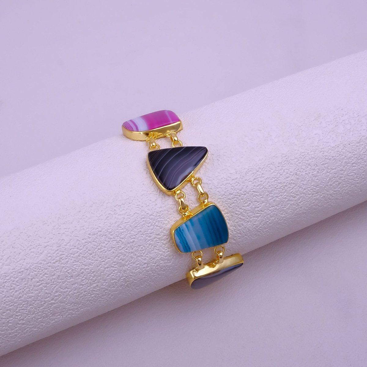 Multi Color Agate Gold Plated Bracelets, Minimalistic Adjustable Jewelry 5266