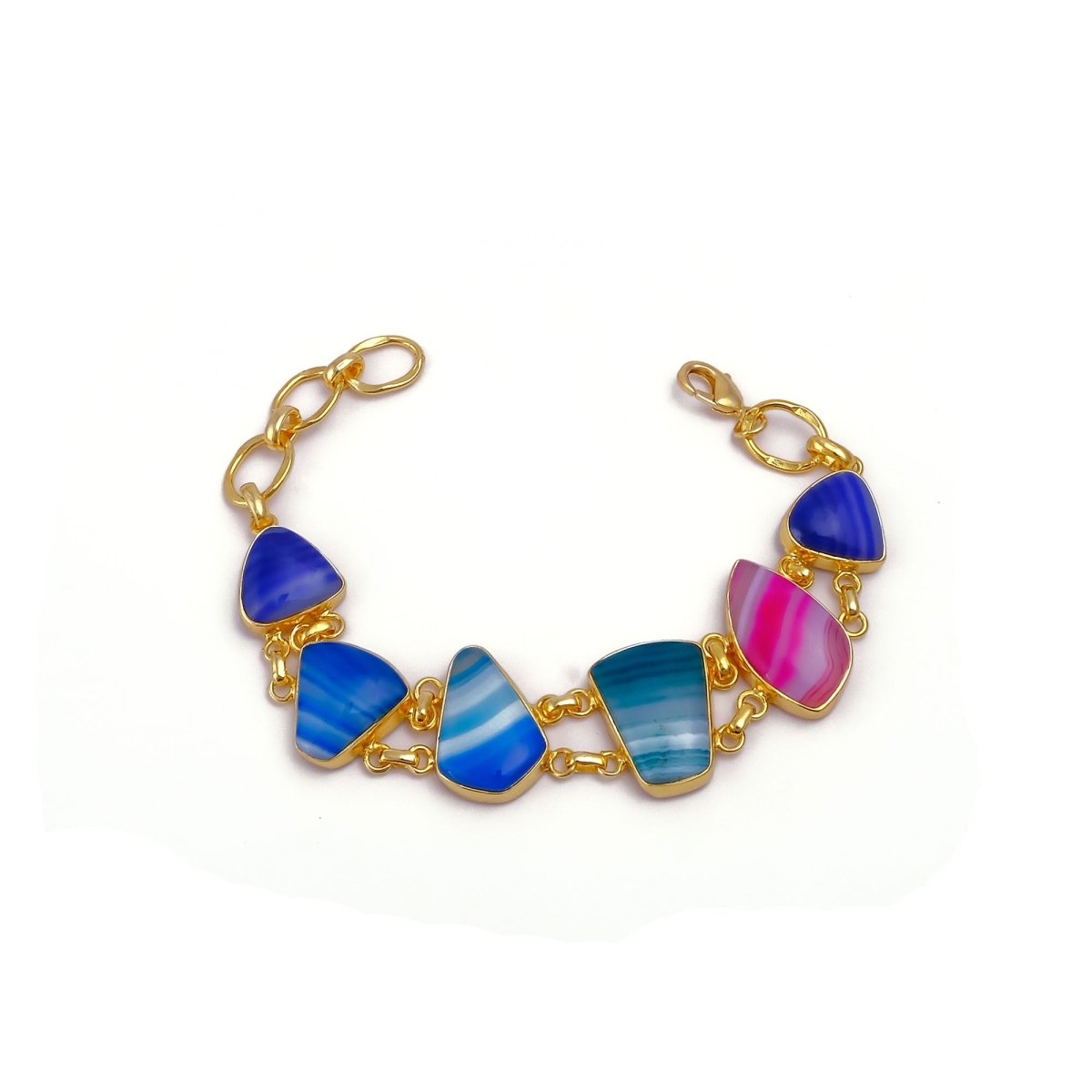 Multi Color Agate Gold Plated Bracelets, Minimalistic Adjustable Jewelry 5266