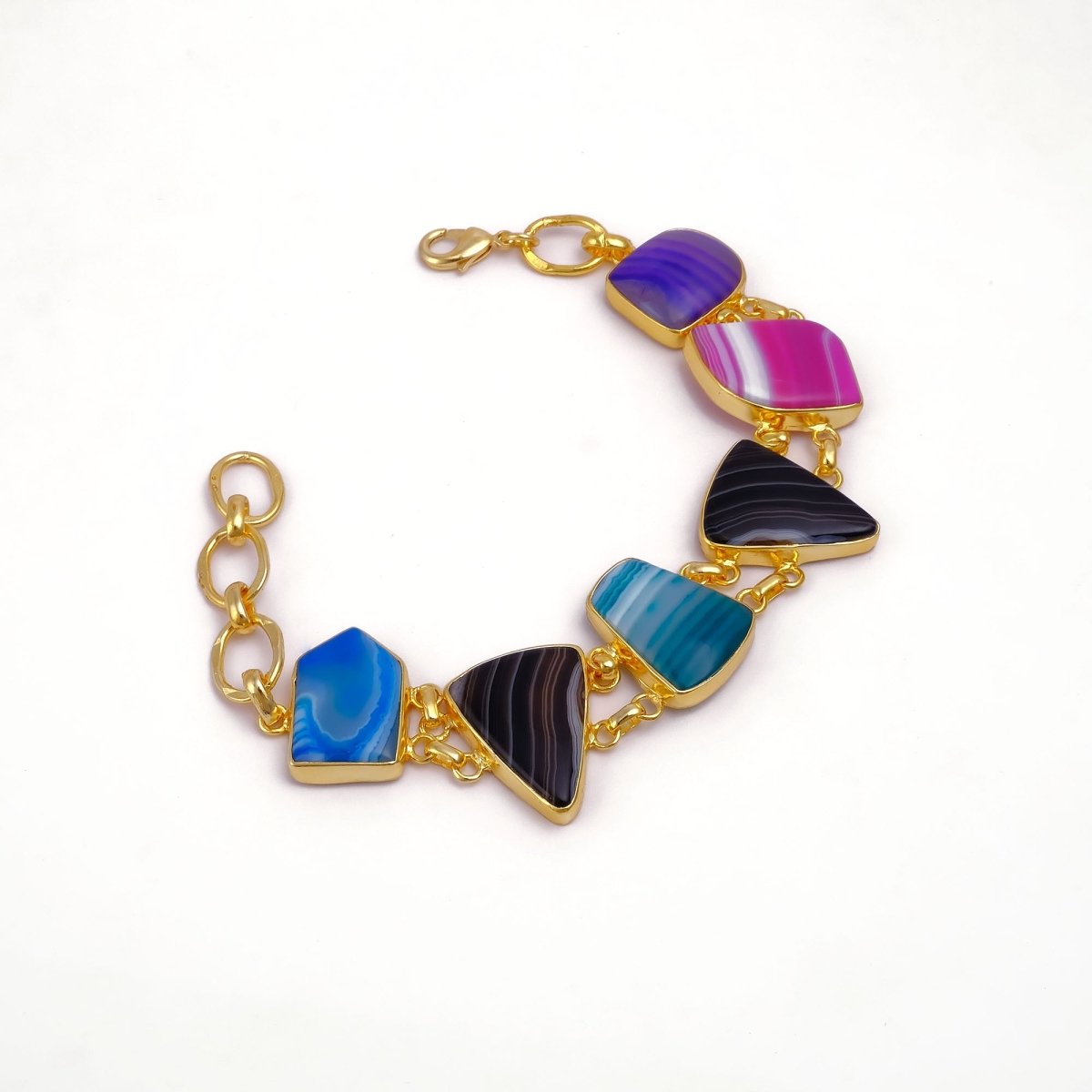 Multi Color Agate Gold Plated Bracelets, Minimalistic Adjustable Jewelry 5266