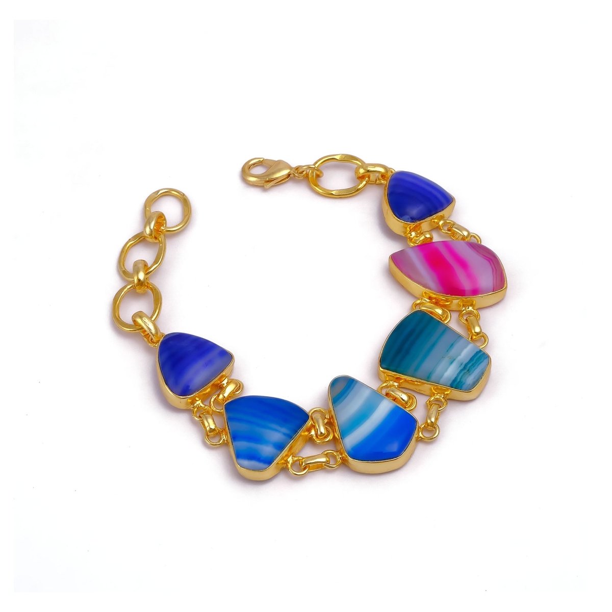 Multi Color Agate Gold Plated Bracelets, Minimalistic Adjustable Jewelry 5266