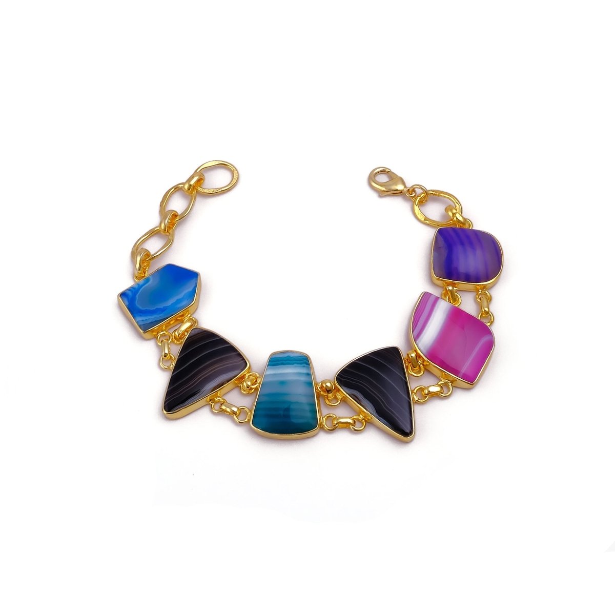 Multi Color Agate Gold Plated Bracelets, Minimalistic Adjustable Jewelry 5266