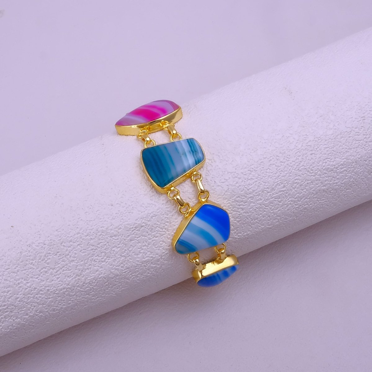 Multi Color Agate Gold Plated Bracelets, Minimalistic Adjustable Jewelry 5266