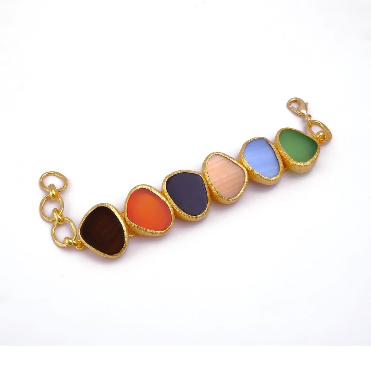 Multi Color Cat's Eye Bracelets, Gold Plated Bezel Set Jewelry 5265