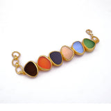 Multi Color Cat's Eye Bracelets, Gold Plated Bezel Set Jewelry 5265