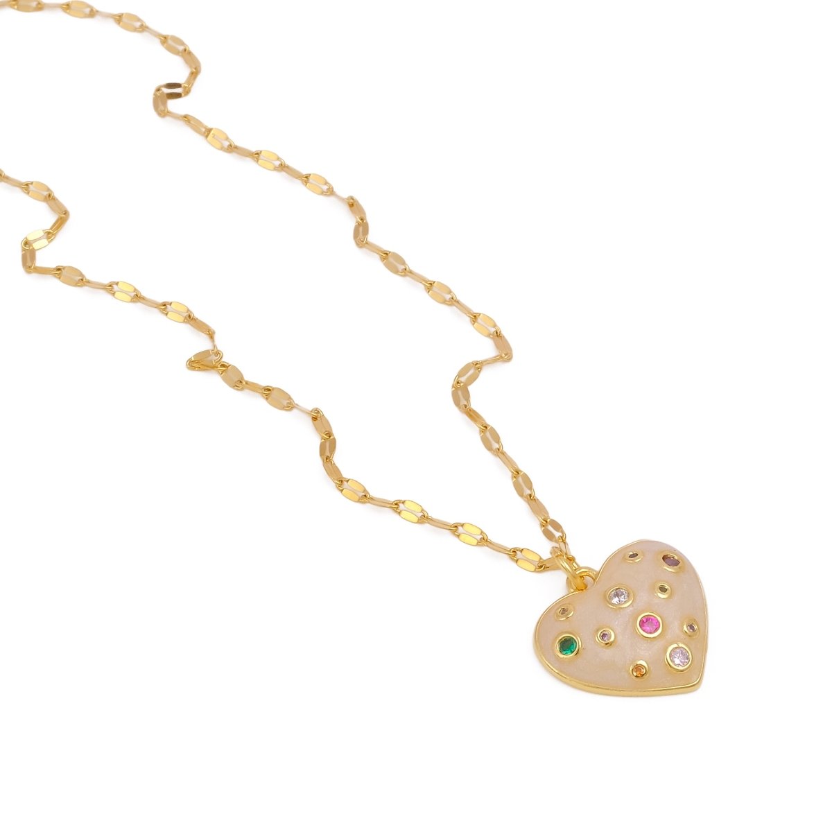 Multi Cubic Zircon Gemstone Necklace Cute Heart Shape Charm Necklace Gold Plated Jewelry For Her