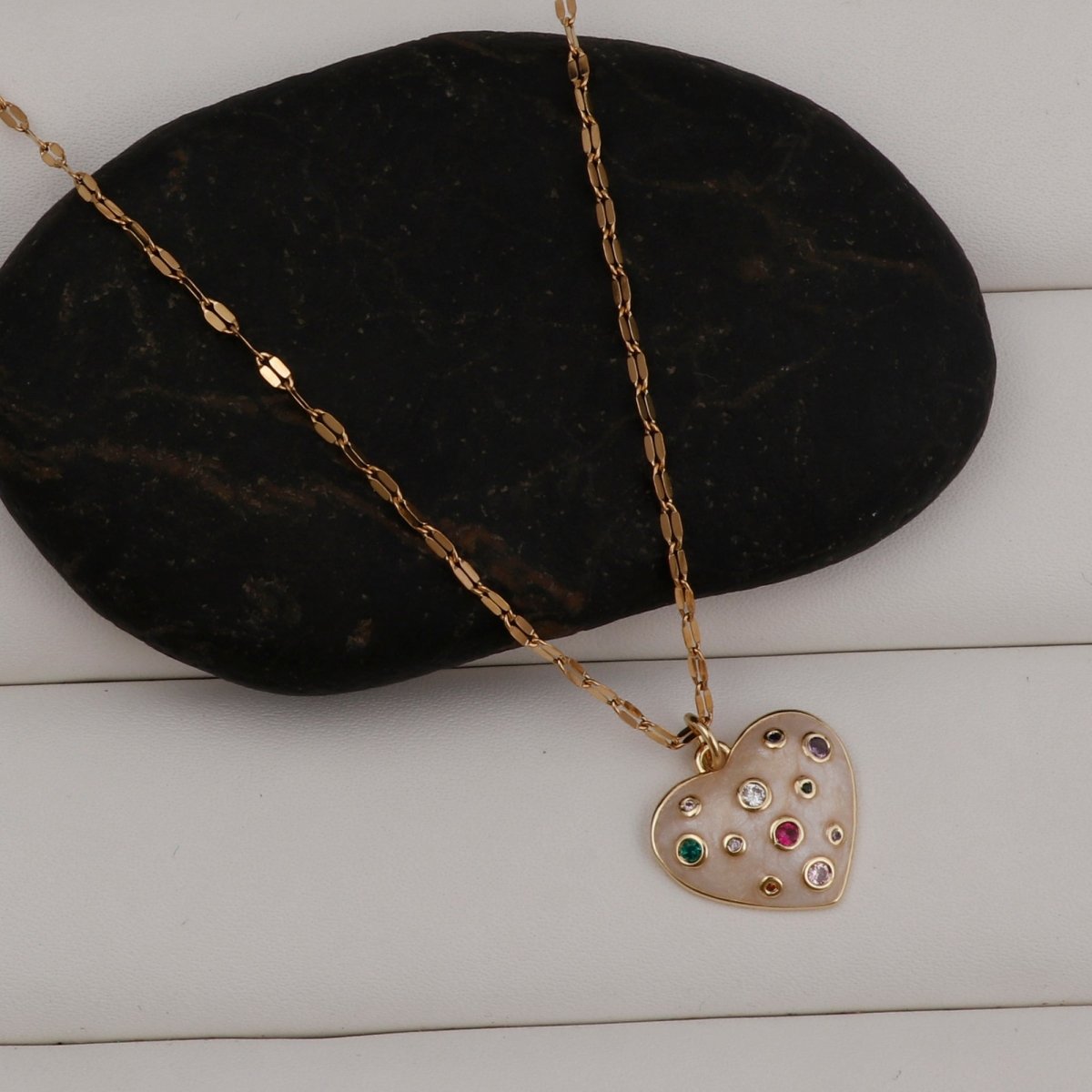 Multi Cubic Zircon Gemstone Necklace Cute Heart Shape Charm Necklace Gold Plated Jewelry For Her