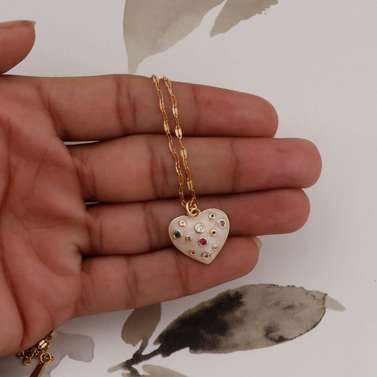 Multi Cubic Zircon Gemstone Necklace Cute Heart Shape Charm Necklace Gold Plated Jewelry For Her