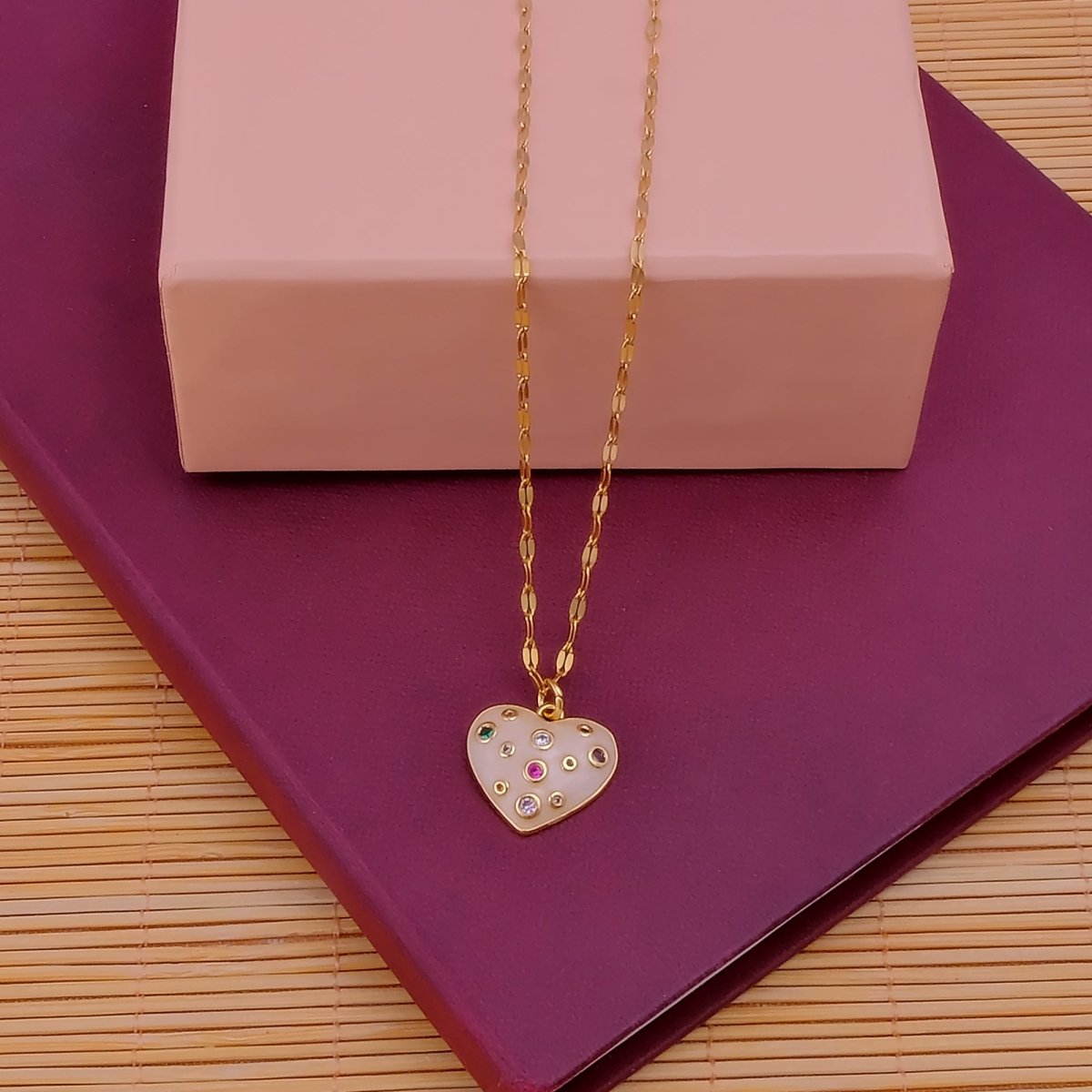 Multi Cubic Zircon Gemstone Necklace Cute Heart Shape Charm Necklace Gold Plated Jewelry For Her