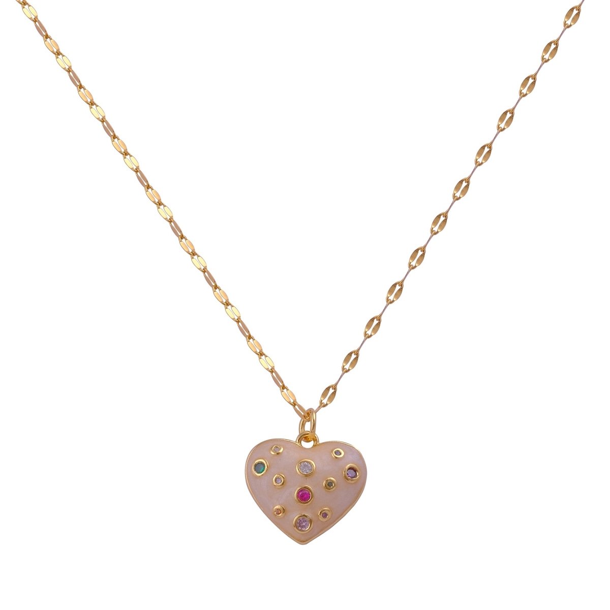 Multi Cubic Zircon Gemstone Necklace Cute Heart Shape Charm Necklace Gold Plated Jewelry For Her