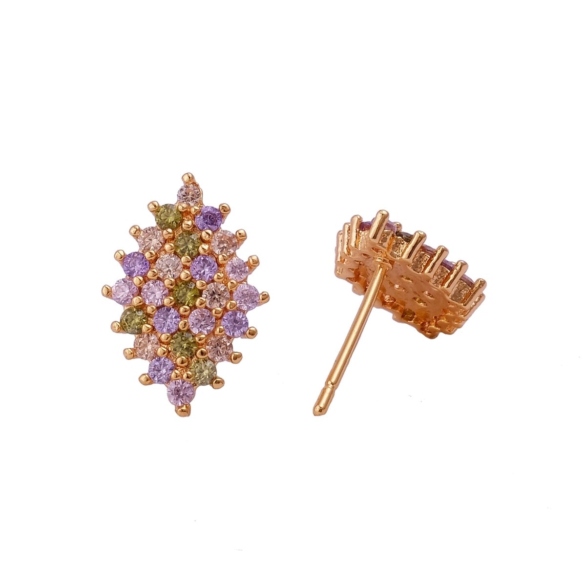 Multi Cubic Zircon Gemstone Stud Earrings Aesthetic Gold Plated Jewelry