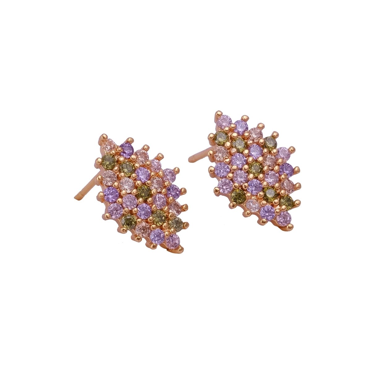 Multi Cubic Zircon Gemstone Stud Earrings Aesthetic Gold Plated Jewelry