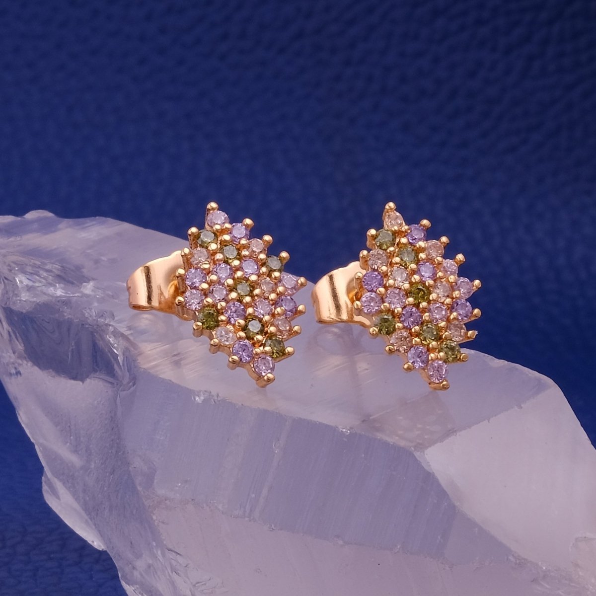 Multi Cubic Zircon Gemstone Stud Earrings Aesthetic Gold Plated Jewelry