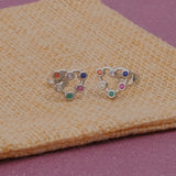 Multi Cubic Zircon Gemstone Stud Earrings Aesthetic Heart Outline Silver Plated Jewelry