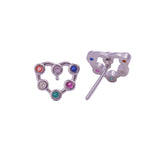 Multi Cubic Zircon Gemstone Stud Earrings Aesthetic Heart Outline Silver Plated Jewelry