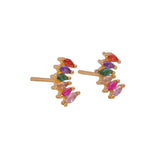 Multi Cubic Zircon Gemstone Stud Earrings Climber Earring Gold Plated Jewelry