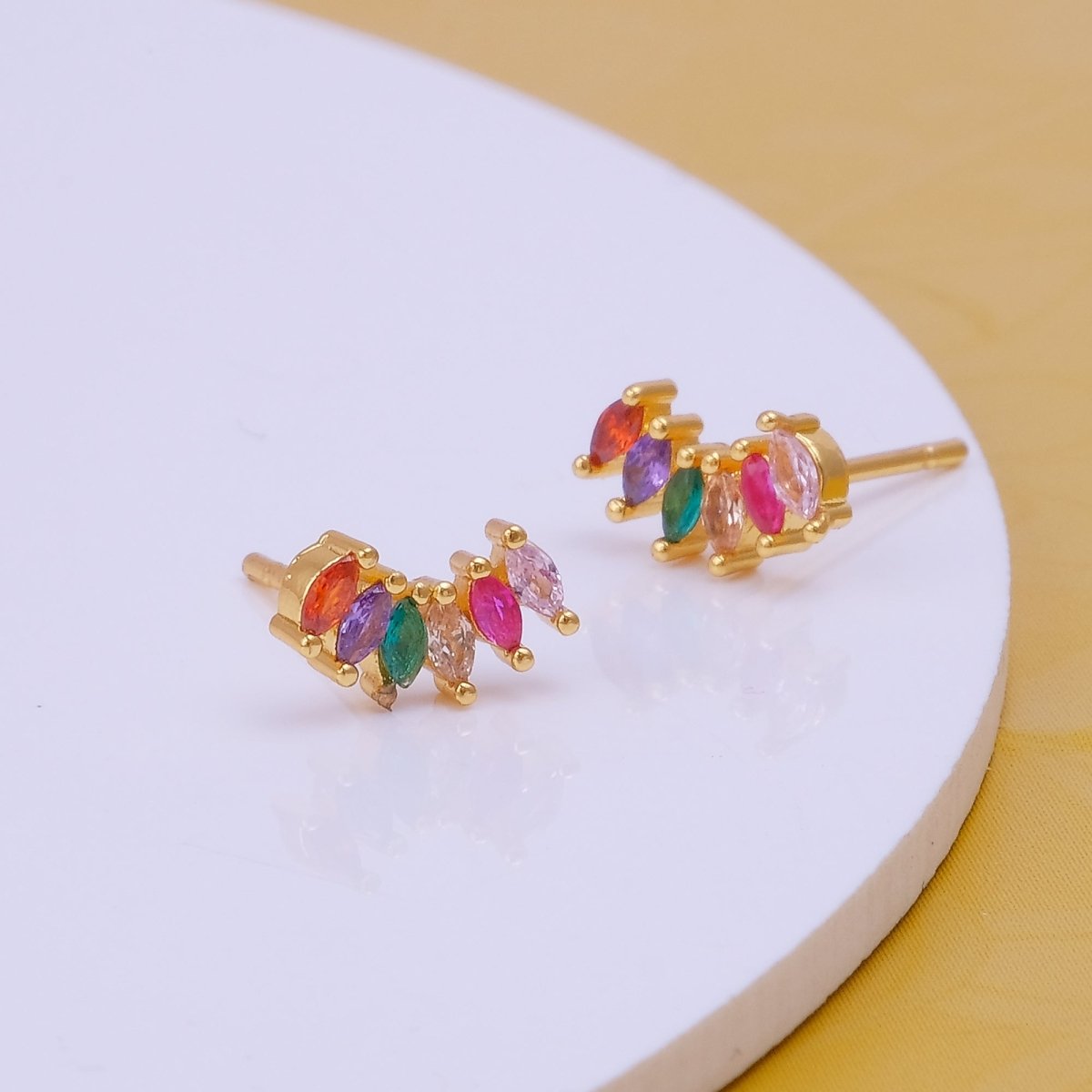 Multi Cubic Zircon Gemstone Stud Earrings Climber Earring Gold Plated Jewelry