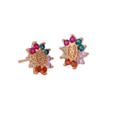 Multi Cubic Zircon Gemstone Stud Earrings Elegant Gold Plated Flower Jewelry