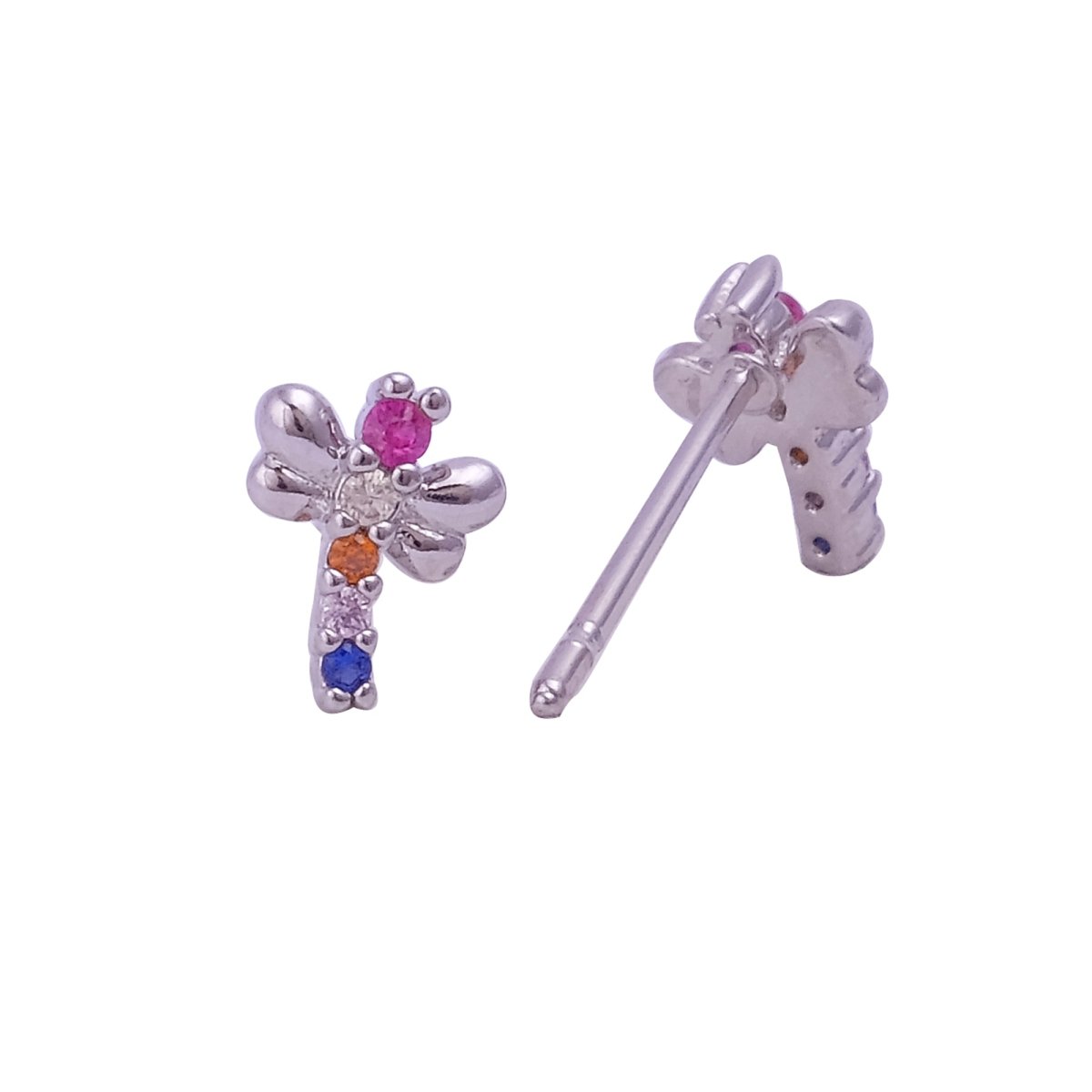 Multi CZ Gemstone Stud Earrings Aesthetic Butterfly Shape Earrings Silver Plated Jewelry