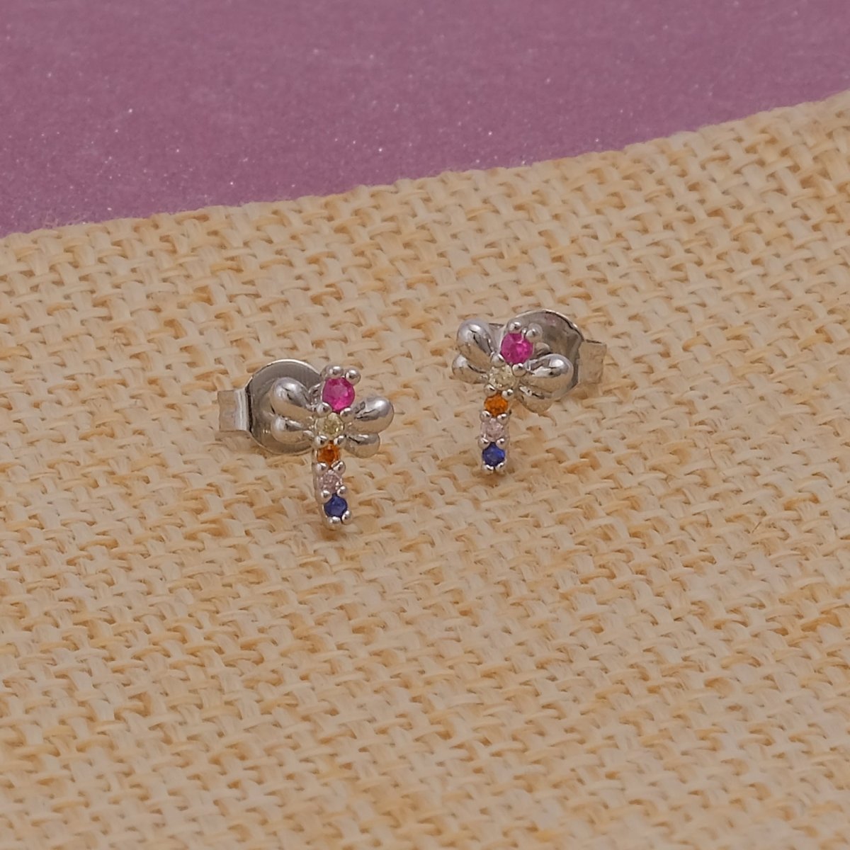 Multi CZ Gemstone Stud Earrings Aesthetic Butterfly Shape Earrings Silver Plated Jewelry