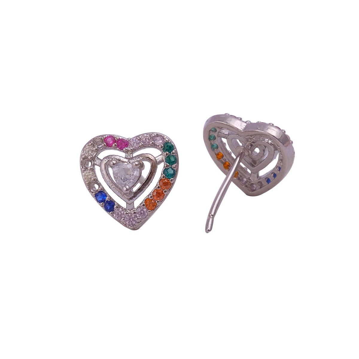 Multi CZ Gemstone Stud Earrings Aesthetic Heart Shape Earrings Silver Plated Jewelry