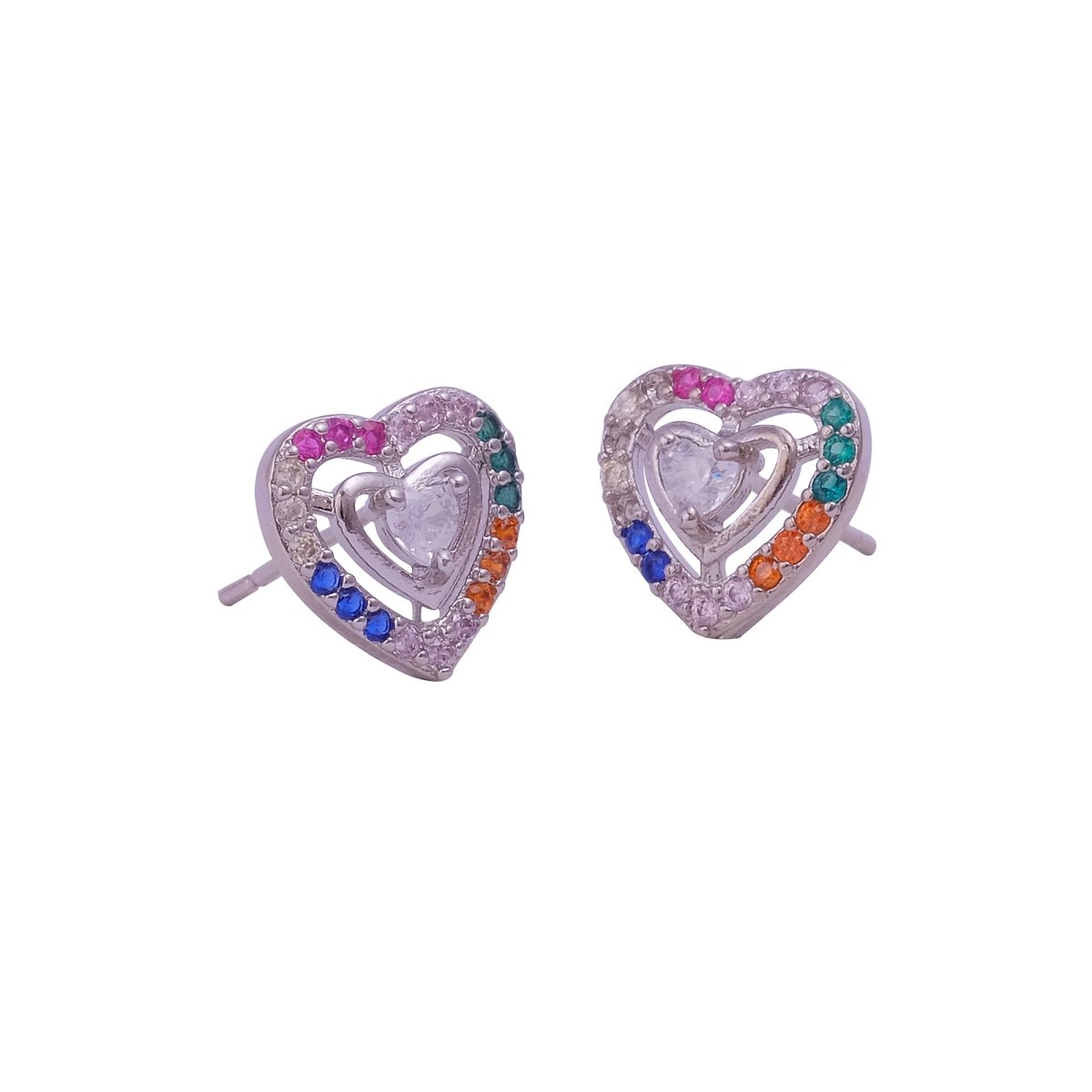 Multi CZ Gemstone Stud Earrings Aesthetic Heart Shape Earrings Silver Plated Jewelry