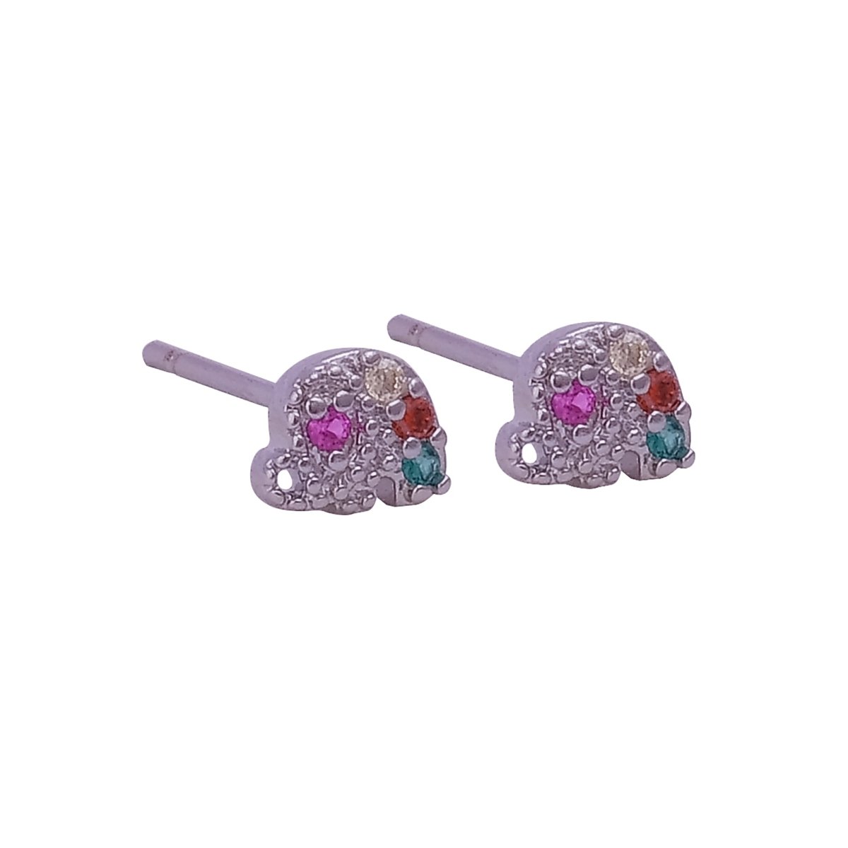 Multi CZ Gemstone Stud Earrings Cute Aesthetic Small Elephant Earrings Silver Plated Jewelry