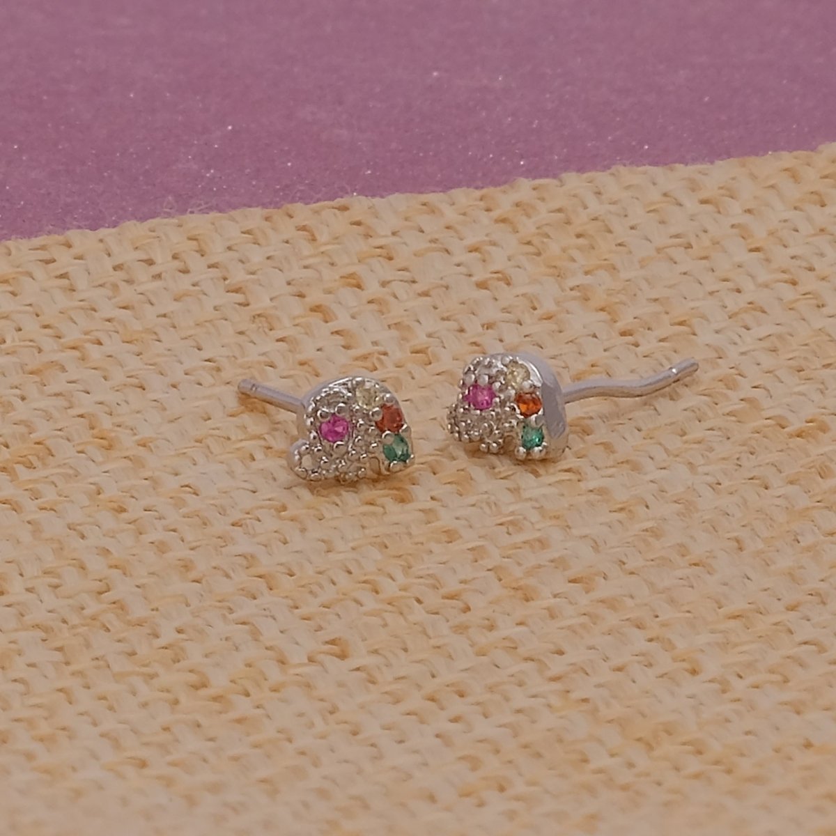 Multi CZ Gemstone Stud Earrings Cute Aesthetic Small Elephant Earrings Silver Plated Jewelry