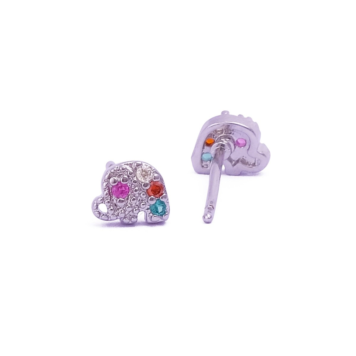 Multi CZ Gemstone Stud Earrings Cute Aesthetic Small Elephant Earrings Silver Plated Jewelry