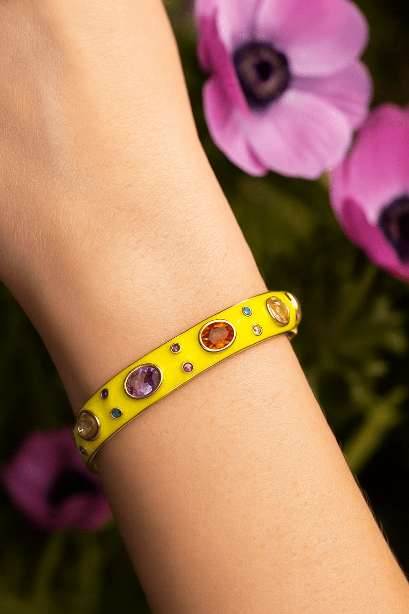 Multi CZ Pink Enamel Bracelet Open Cuff Bracelet Gold Plated Bangle