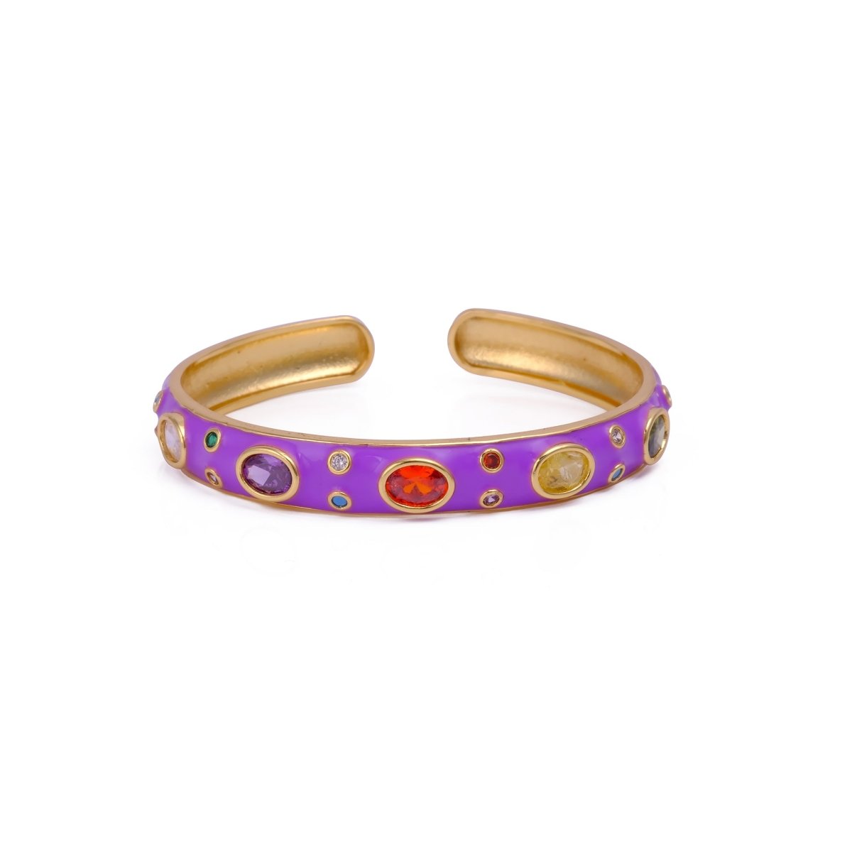 Multi CZ Pink Enamel Bracelet Open Cuff Bracelet Gold Plated Bangle