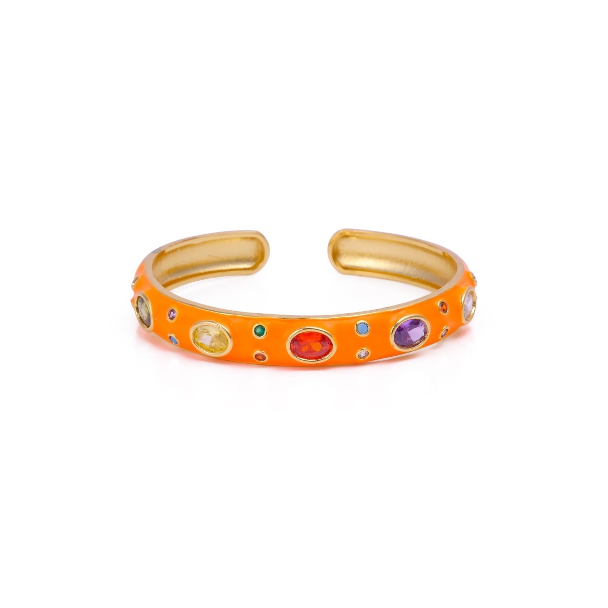Multi CZ Pink Enamel Bracelet Open Cuff Bracelet Gold Plated Bangle