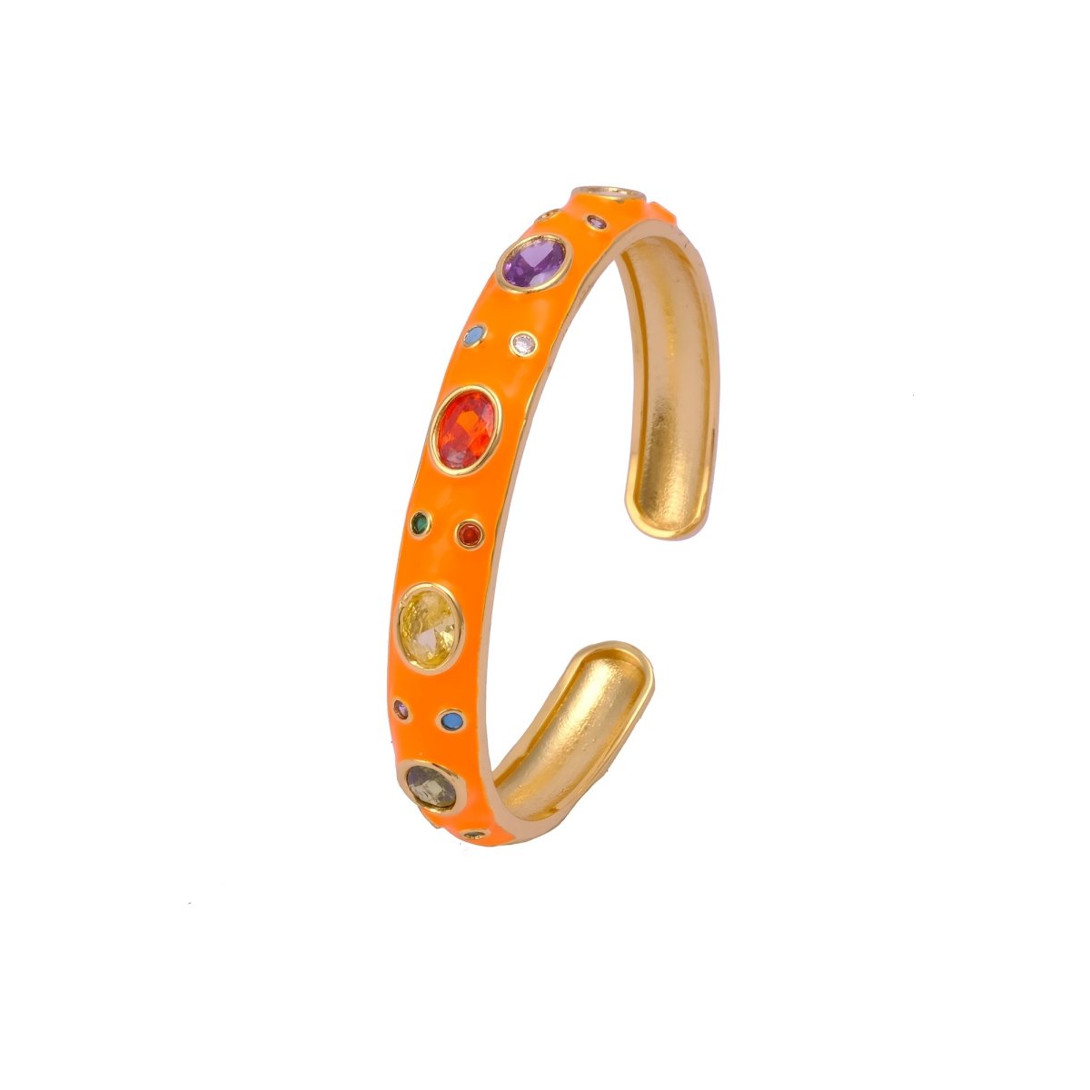 Multi CZ Pink Enamel Bracelet Open Cuff Bracelet Gold Plated Bangle