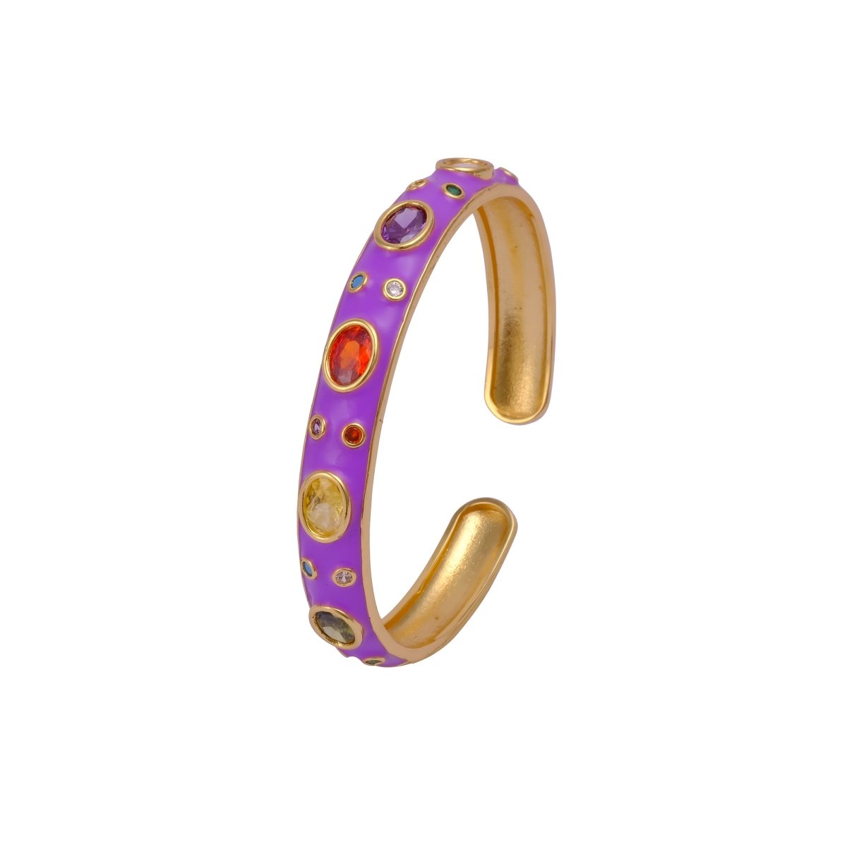 Multi CZ Pink Enamel Bracelet Open Cuff Bracelet Gold Plated Bangle