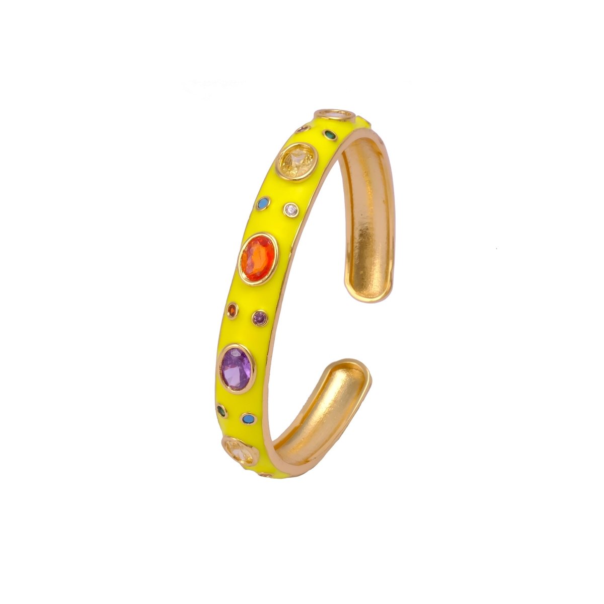 Multi CZ Pink Enamel Bracelet Open Cuff Bracelet Gold Plated Bangle