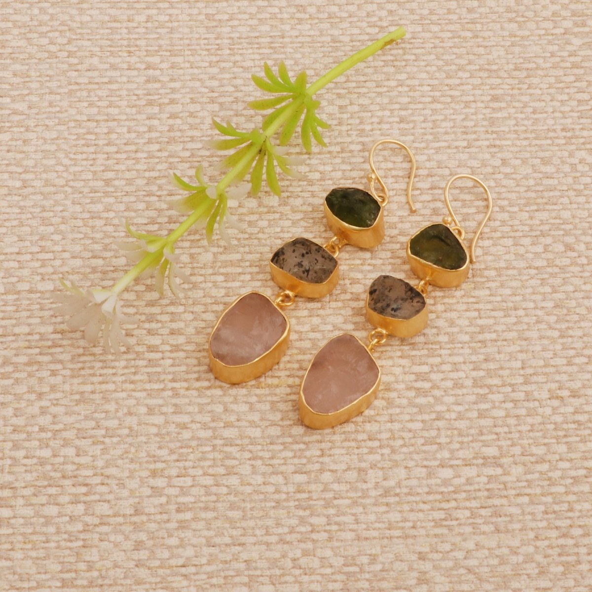 Multi Gemstone Dangle Earrings for Women, Raw Gemstone Handmade Jewelry 5284