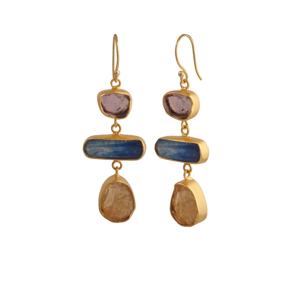 Multi Gemstone Dangle Earrings for Women, Raw Gemstone Handmade Jewelry 5284