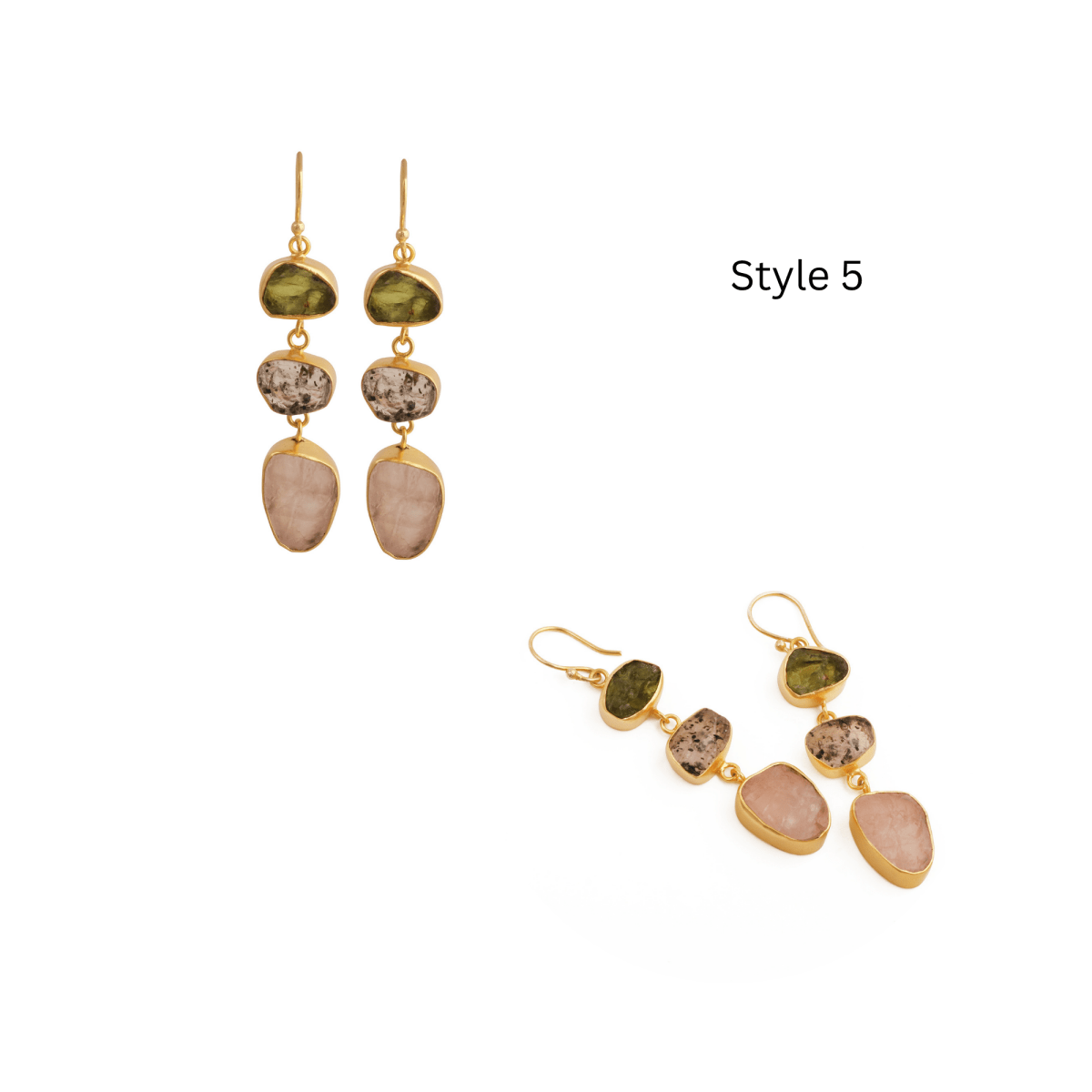 Multi Gemstone Dangle Earrings for Women, Raw Gemstone Handmade Jewelry 5284