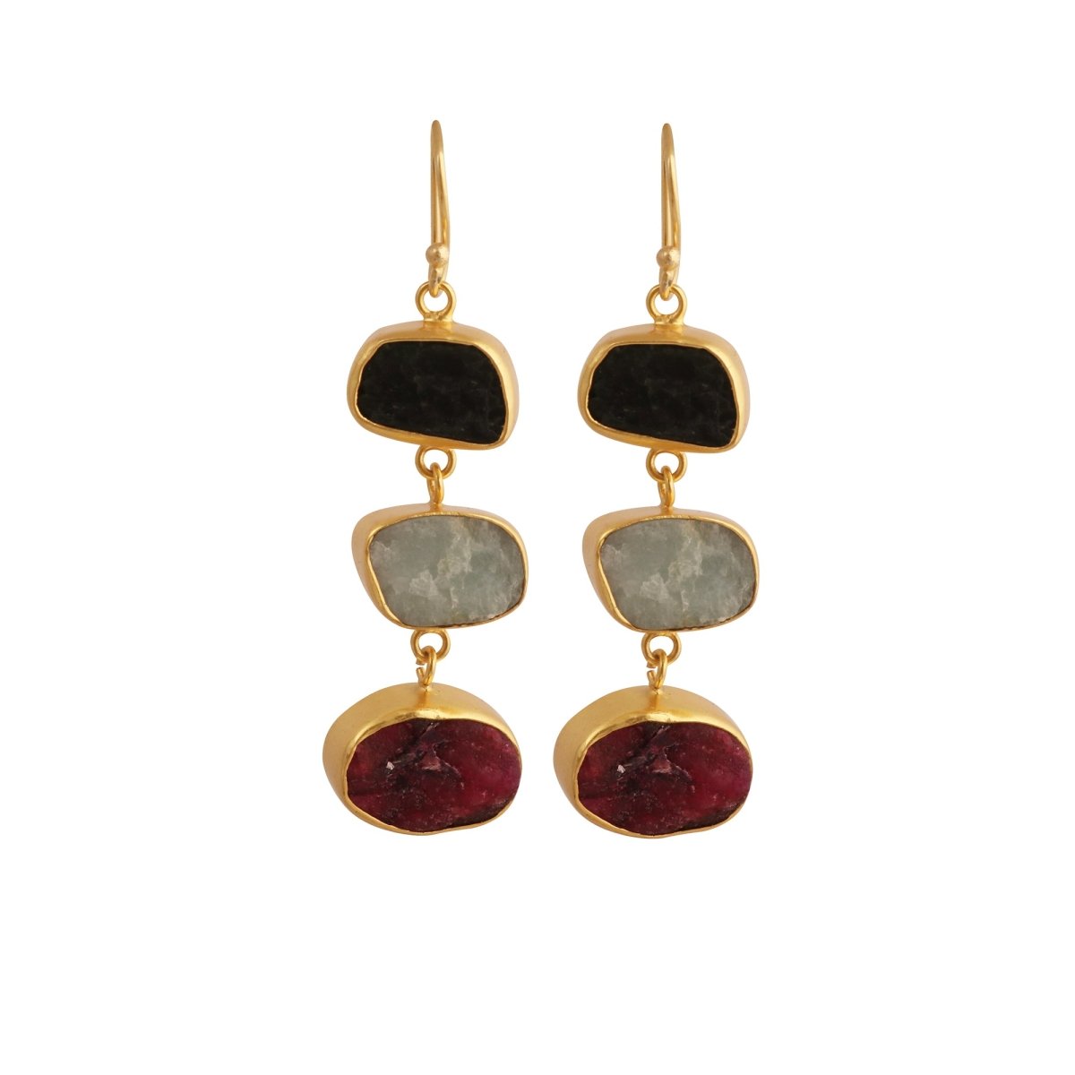 Multi Gemstone Dangle Earrings for Women, Raw Gemstone Handmade Jewelry 5284