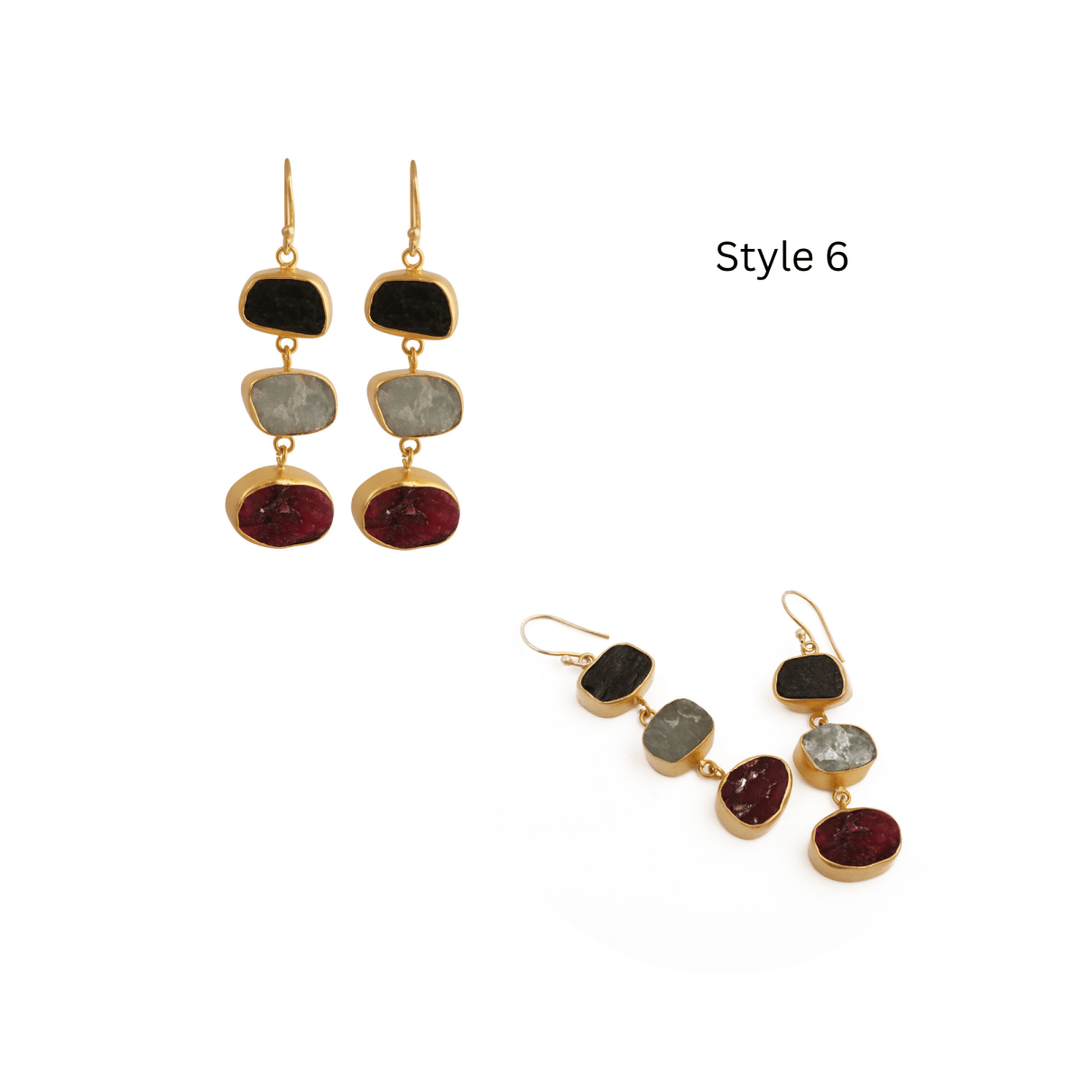 Multi Gemstone Dangle Earrings for Women, Raw Gemstone Handmade Jewelry 5284
