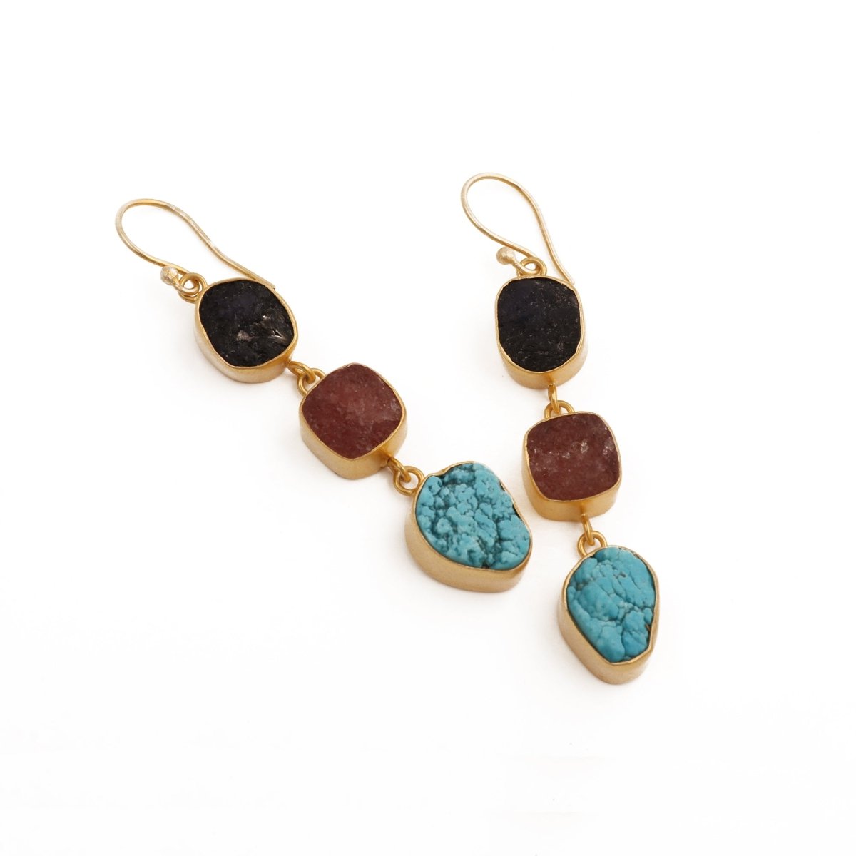 Multi Gemstone Dangle Earrings for Women, Raw Gemstone Handmade Jewelry 5284