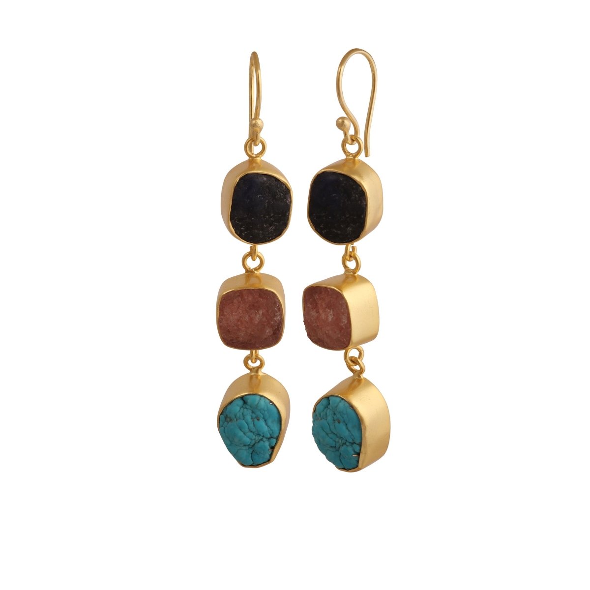 Multi Gemstone Dangle Earrings for Women, Raw Gemstone Handmade Jewelry 5284