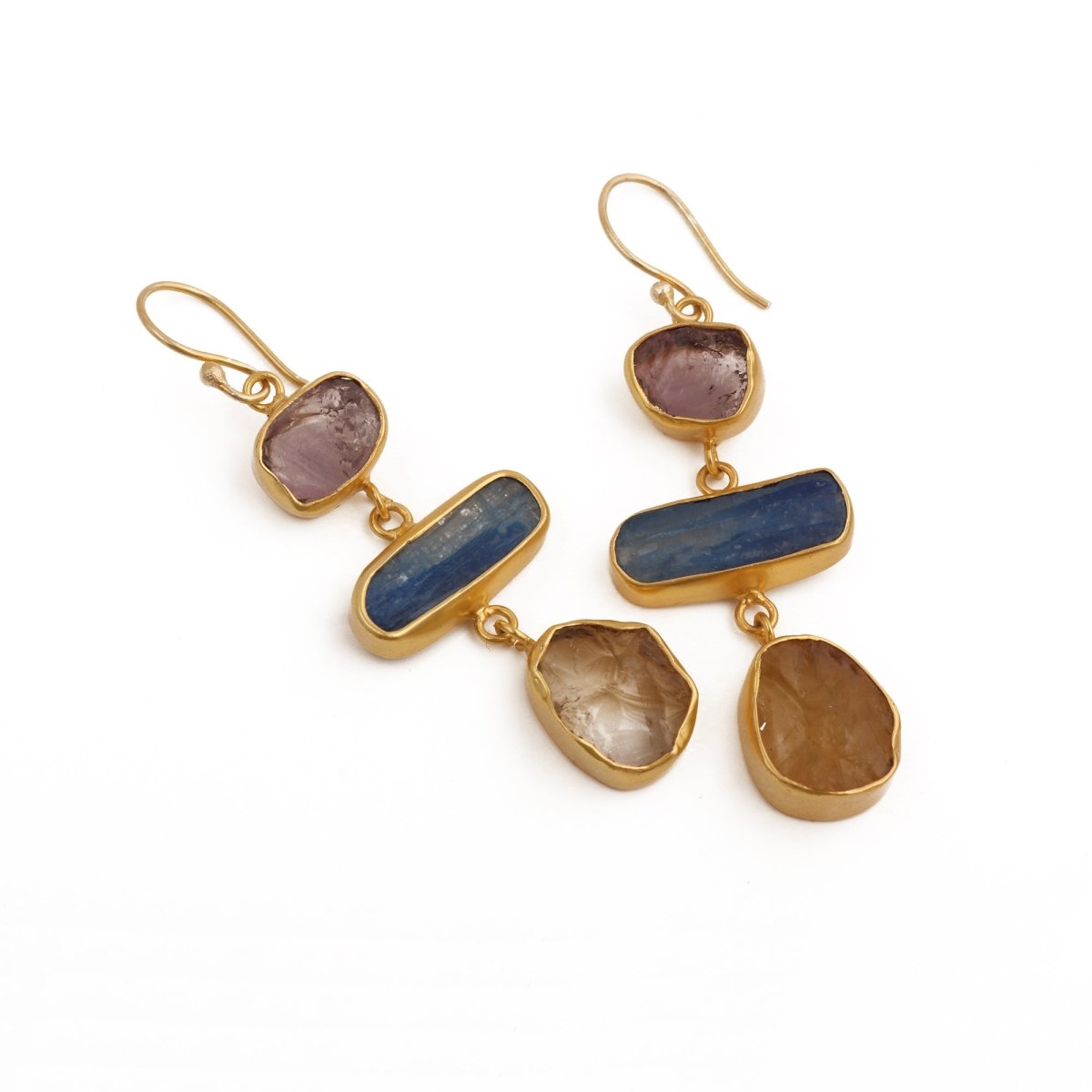 Multi Gemstone Dangle Earrings for Women, Raw Gemstone Handmade Jewelry 5284