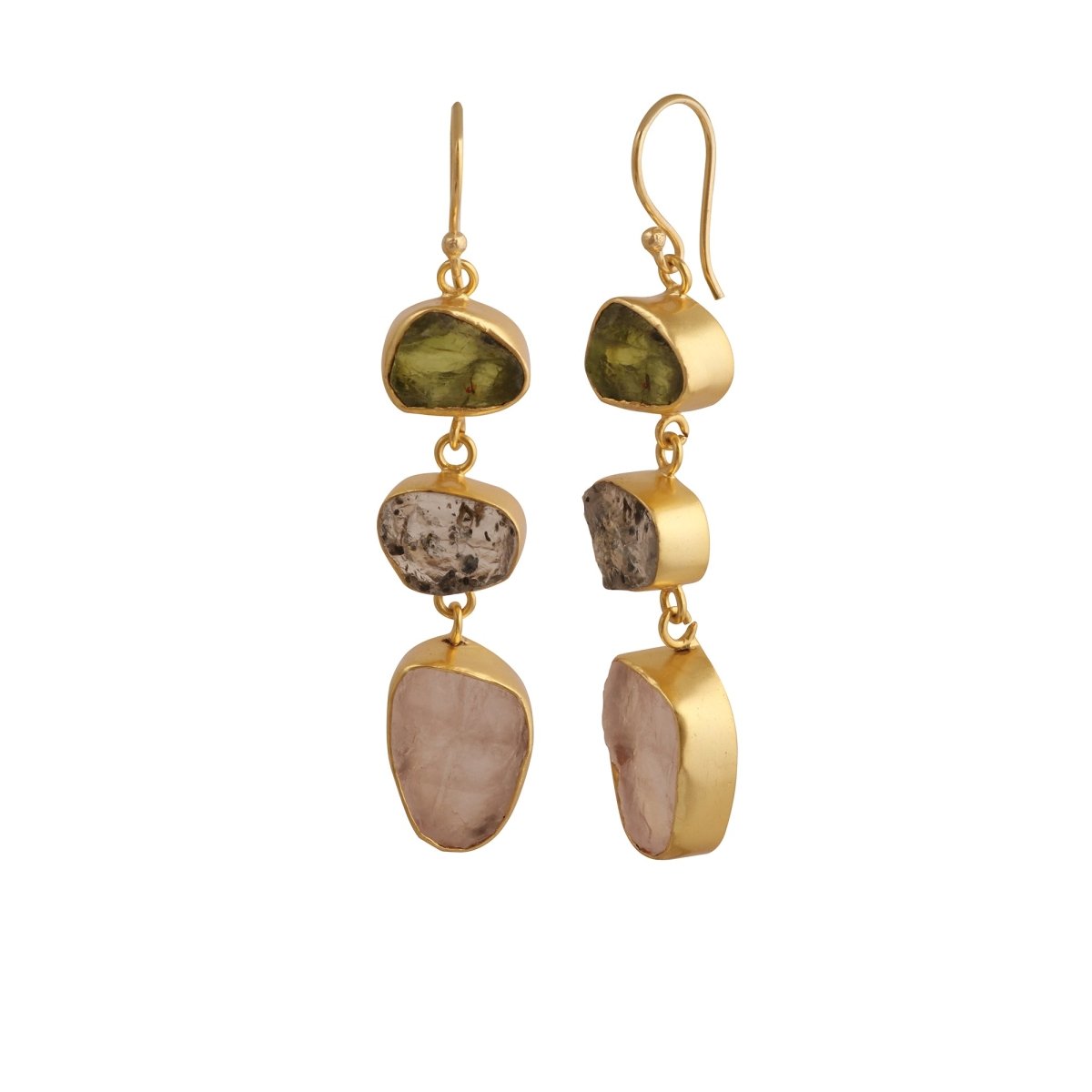 Multi Gemstone Dangle Earrings for Women, Raw Gemstone Handmade Jewelry 5284