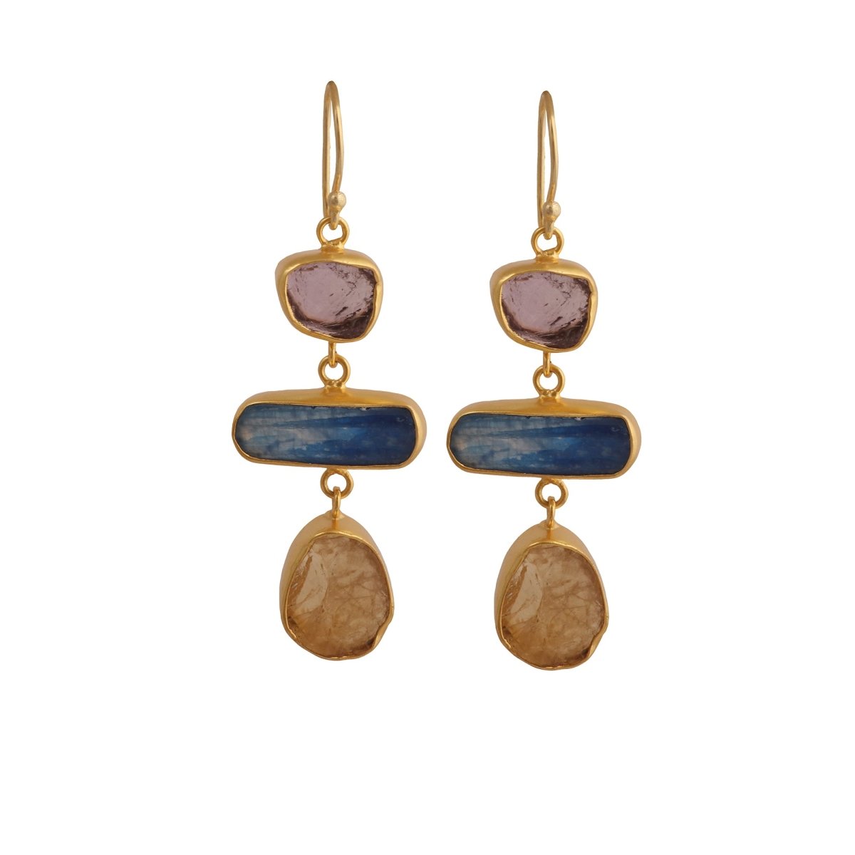 Multi Gemstone Dangle Earrings for Women, Raw Gemstone Handmade Jewelry 5284