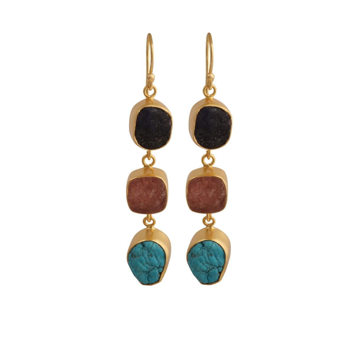 Multi Gemstone Dangle Earrings for Women, Raw Gemstone Handmade Jewelry 5284
