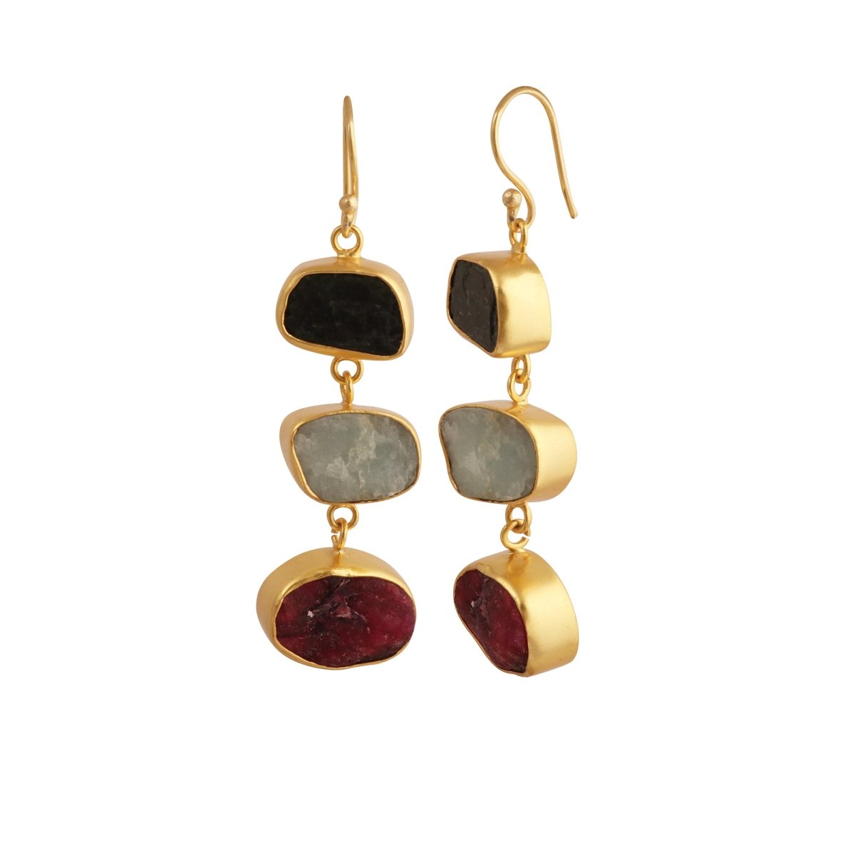 Multi Gemstone Dangle Earrings for Women, Raw Gemstone Handmade Jewelry 5284